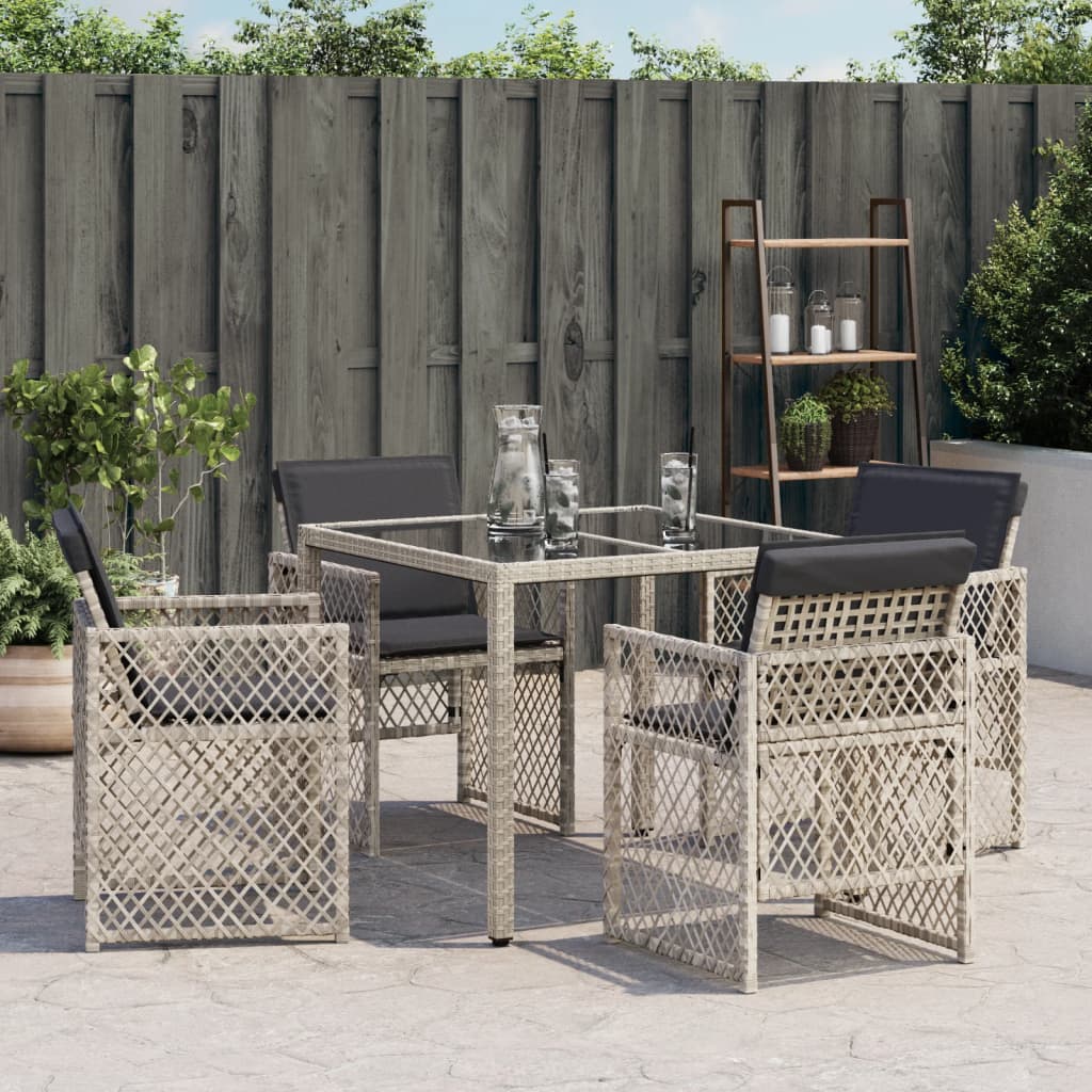 Garden Chairs with Cushions 4 pcs Light Grey Poly Rattan