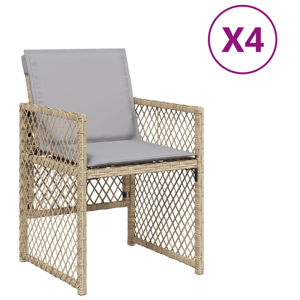Garden Chairs with Cushions 4 pcs Mix Beige Poly Rattan