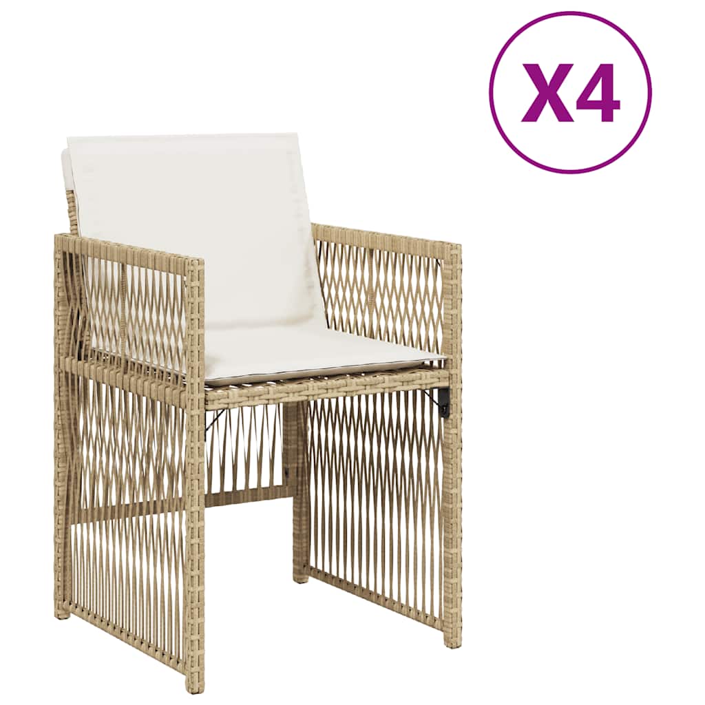 Garden Chairs with Cushions 4 pcs Beige Poly Rattan
