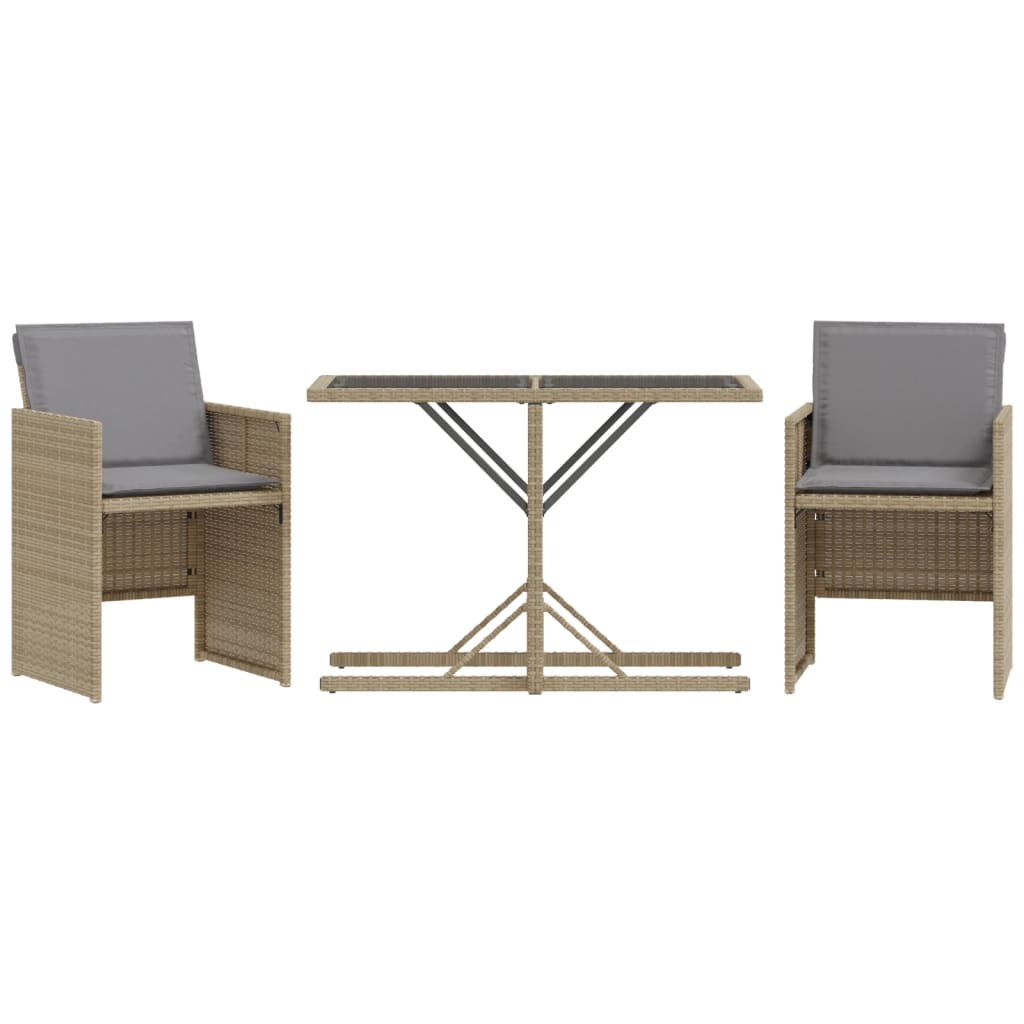 3 Piece Bistro Set with Cushions Mix Beige Poly Rattan