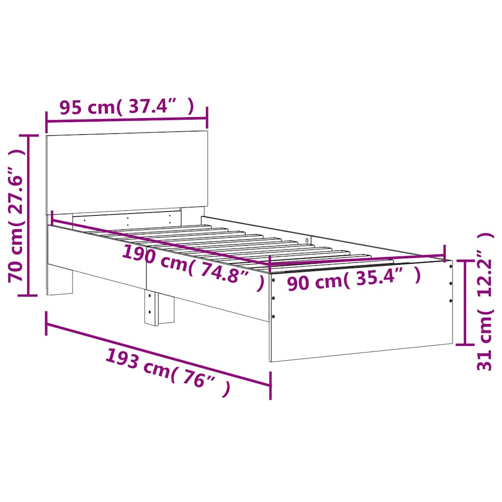 Bed Frame without Mattress with Headboard Sonoma Oak 90x190 cm