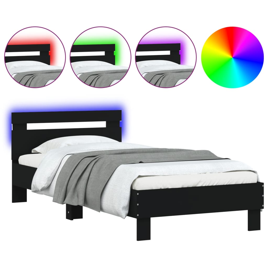 Bed Frame without Mattress with LED Lights Black 90x190 cm