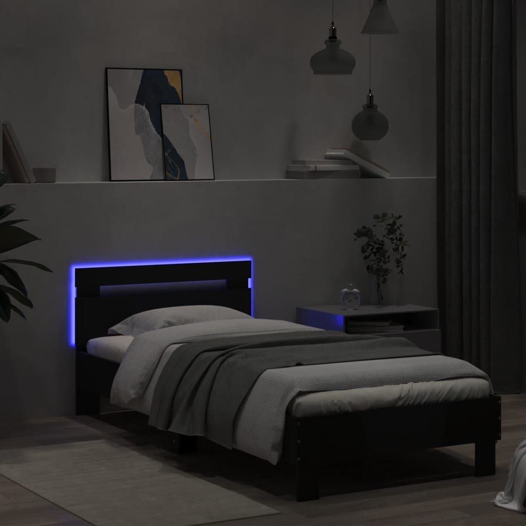 Bed Frame without Mattress with LED Lights Black 90x190 cm