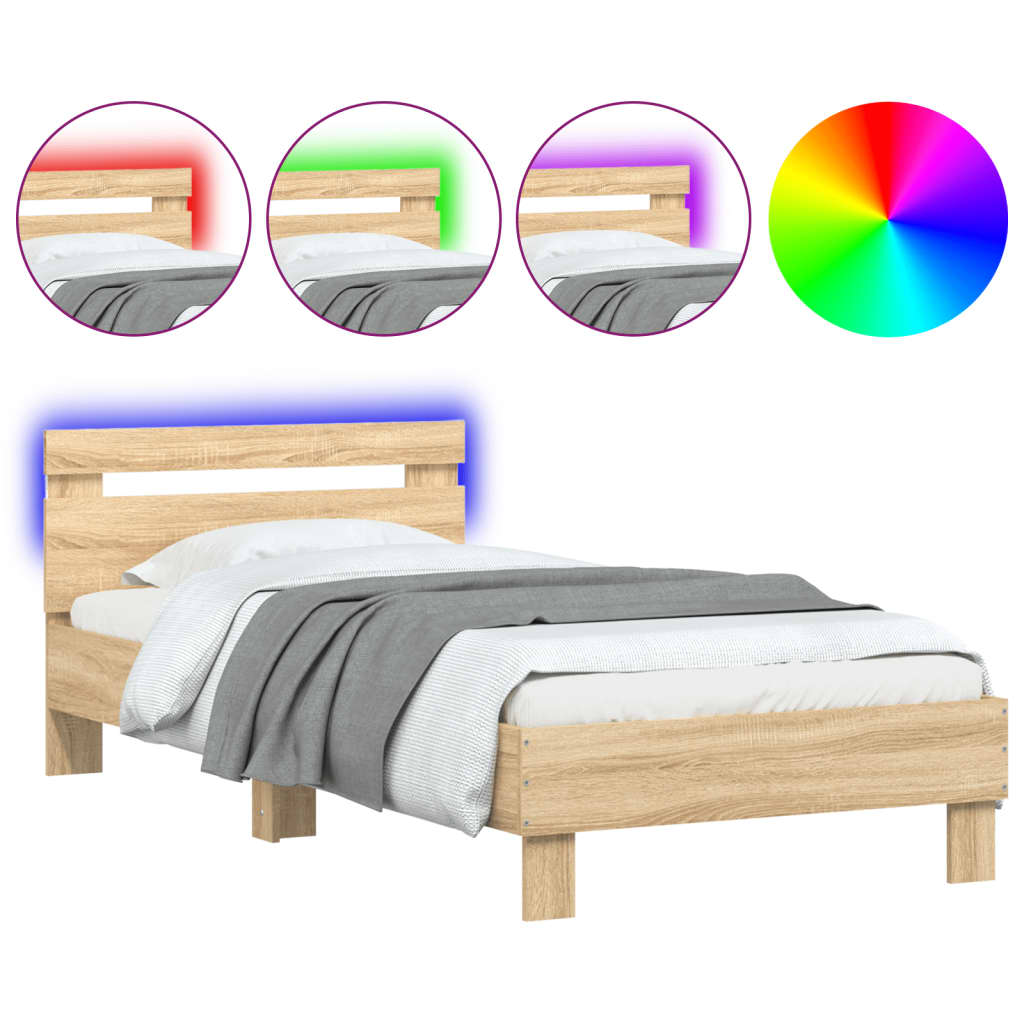 Bed Frame without Mattress with LED Lights Sonoma Oak 90x190 cm