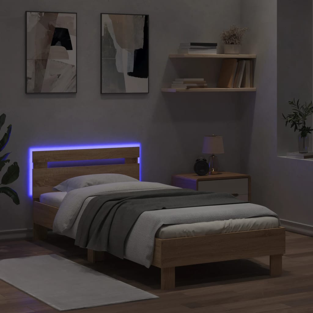 Bed Frame without Mattress with LED Lights Sonoma Oak 90x190 cm