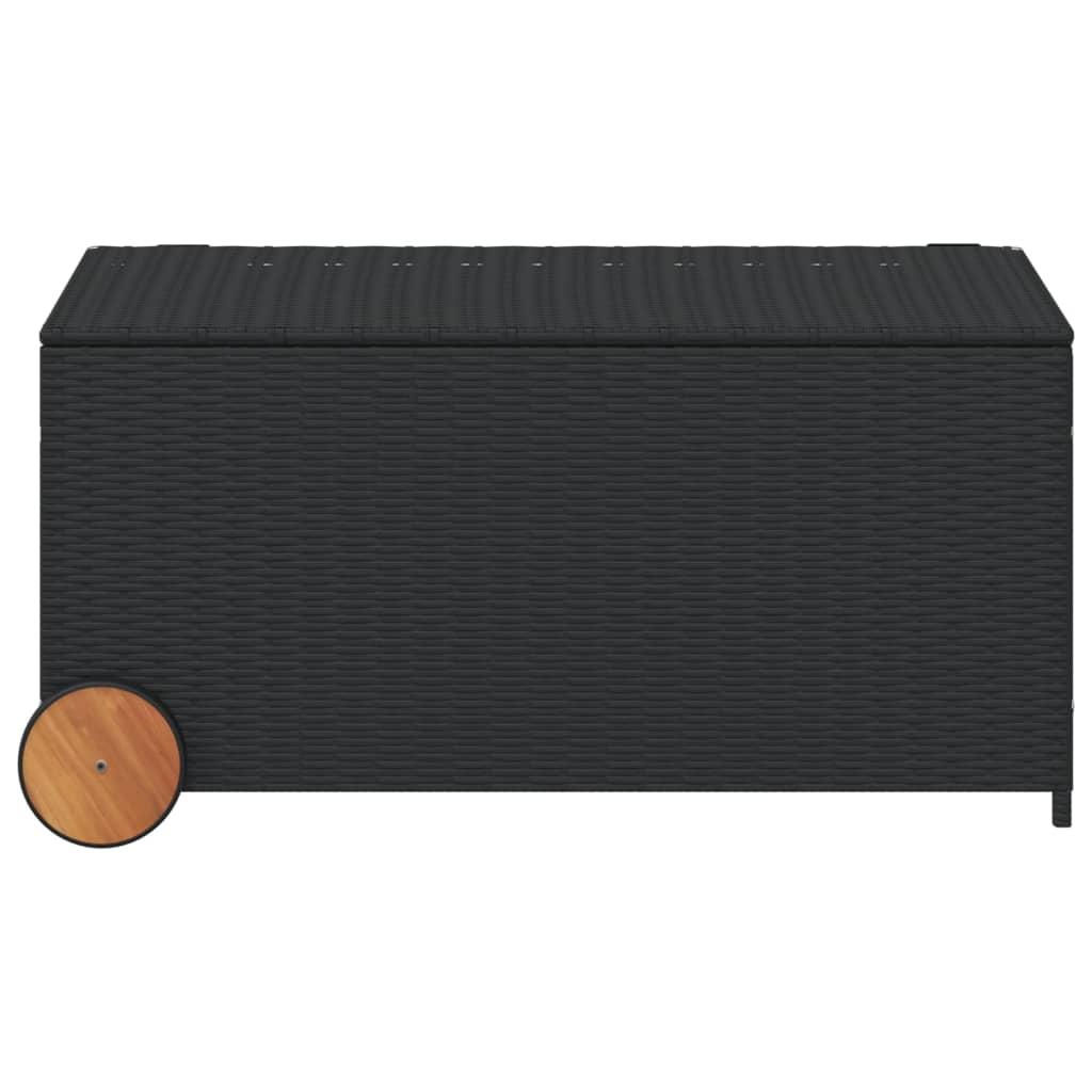 Garden Storage Box with Wheels Black 190L Poly Rattan