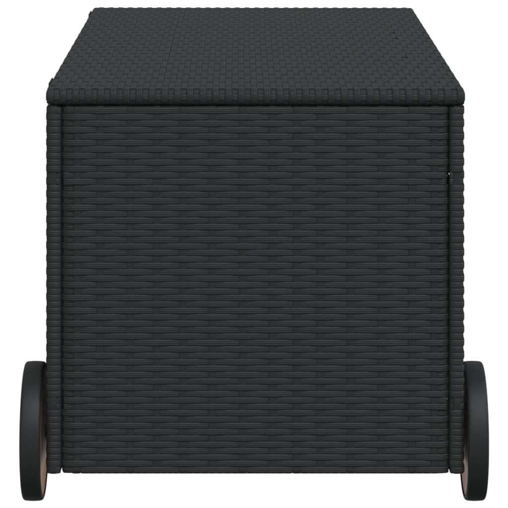 Garden Storage Box with Wheels Black 190L Poly Rattan