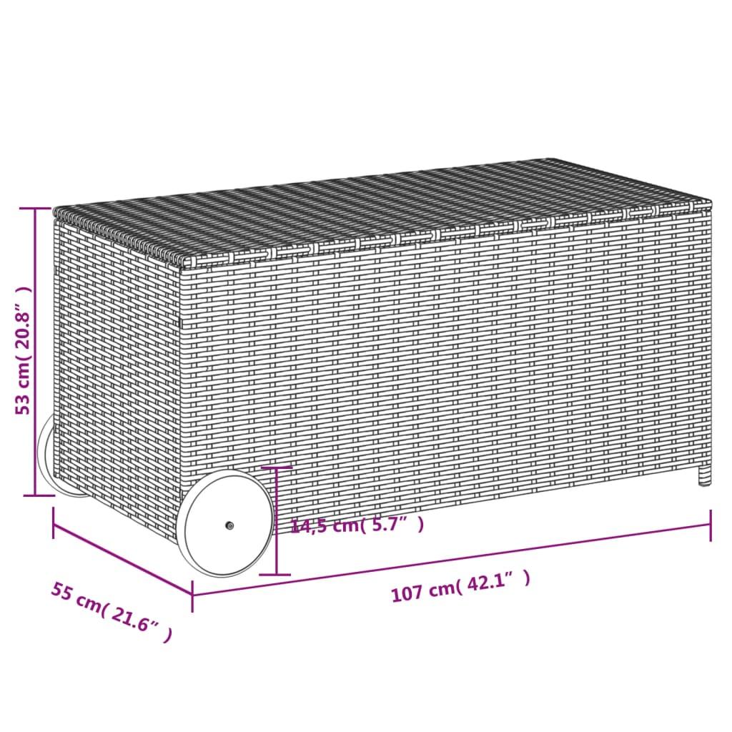 Garden Storage Box with Wheels Black 190L Poly Rattan