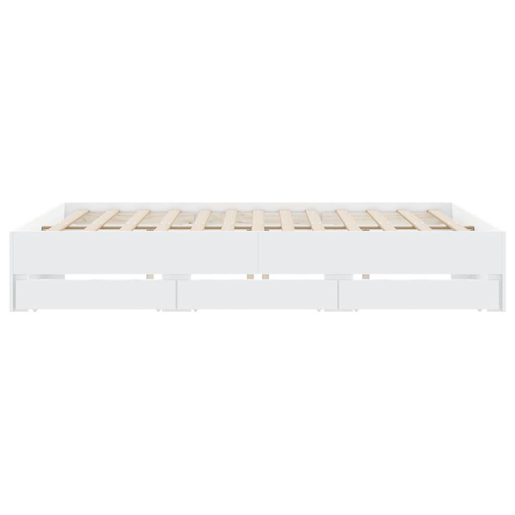 Bed Frame with Drawers without Mattress White 183x203 cm King