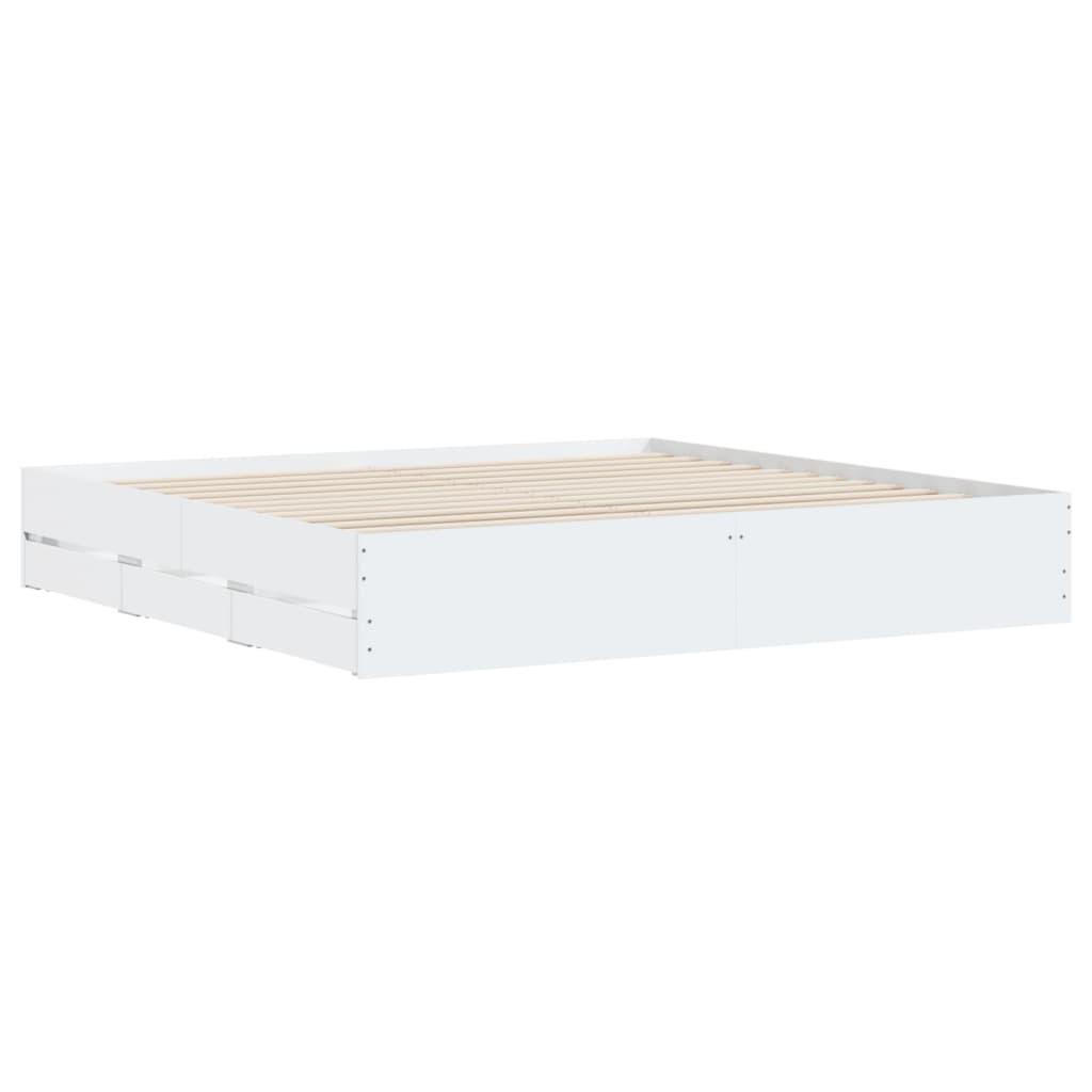Bed Frame with Drawers without Mattress White 183x203 cm King