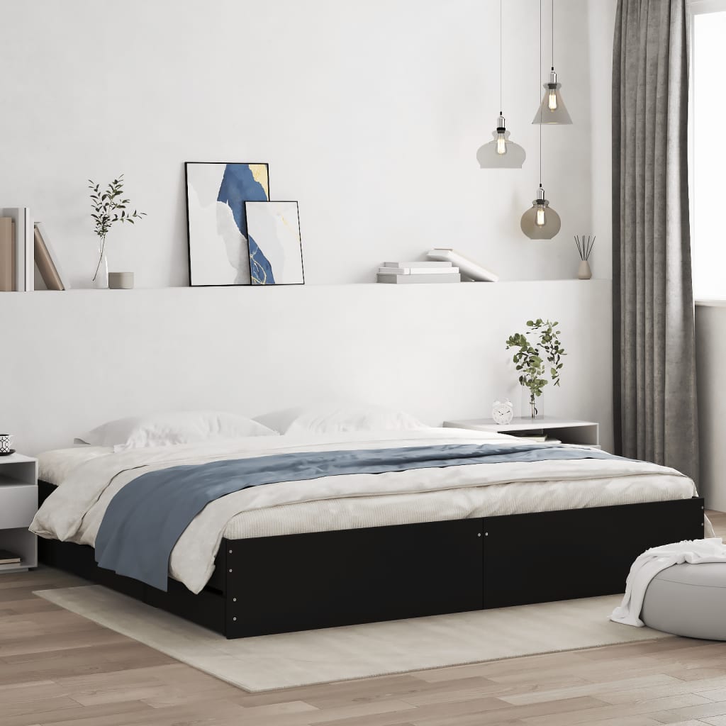 Bed Frame with Drawers without Mattress Black 183x203 cm King