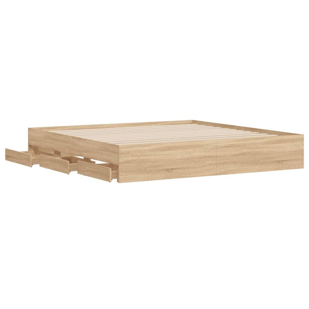 Bed Frame with Drawers without Mattress Sonoma Oak 183x203 cm King