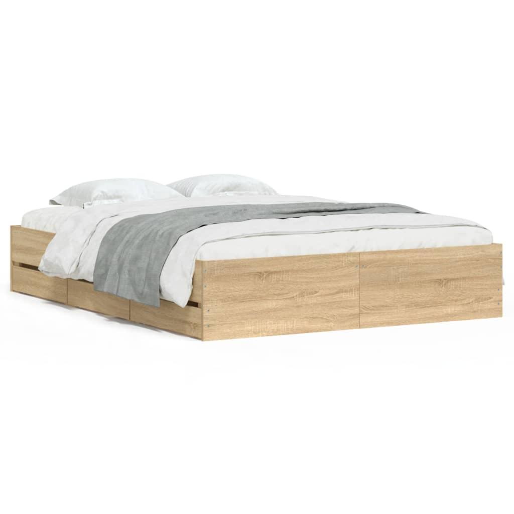 Bed Frame with Drawers without Mattress Sonoma Oak 150x200 cm