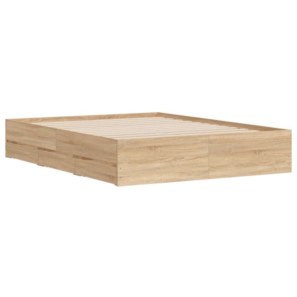 Bed Frame with Drawers without Mattress Sonoma Oak 150x200 cm