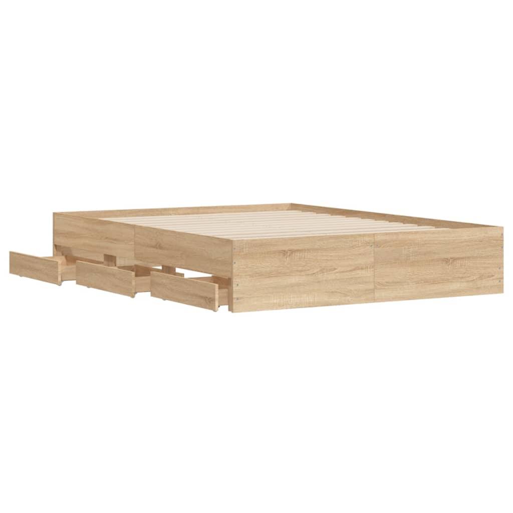 Bed Frame with Drawers without Mattress Sonoma Oak 150x200 cm