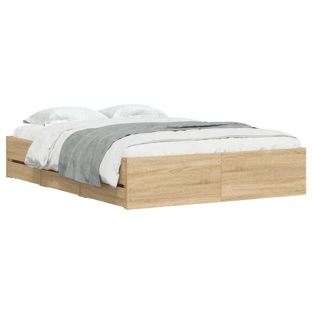 Bed Frame with Drawers without Mattress Sonoma Oak 135x190 cm