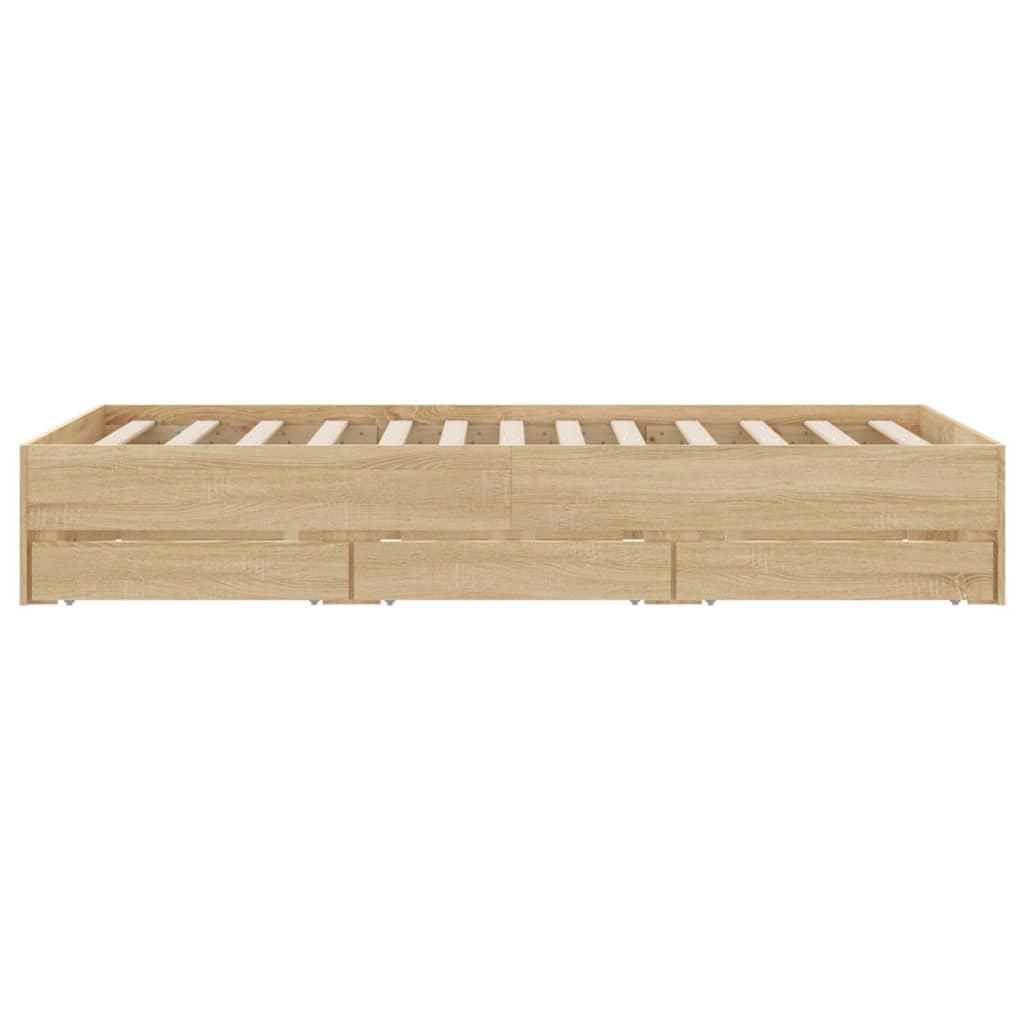 Bed Frame with Drawers without Mattress Sonoma Oak 135x190 cm