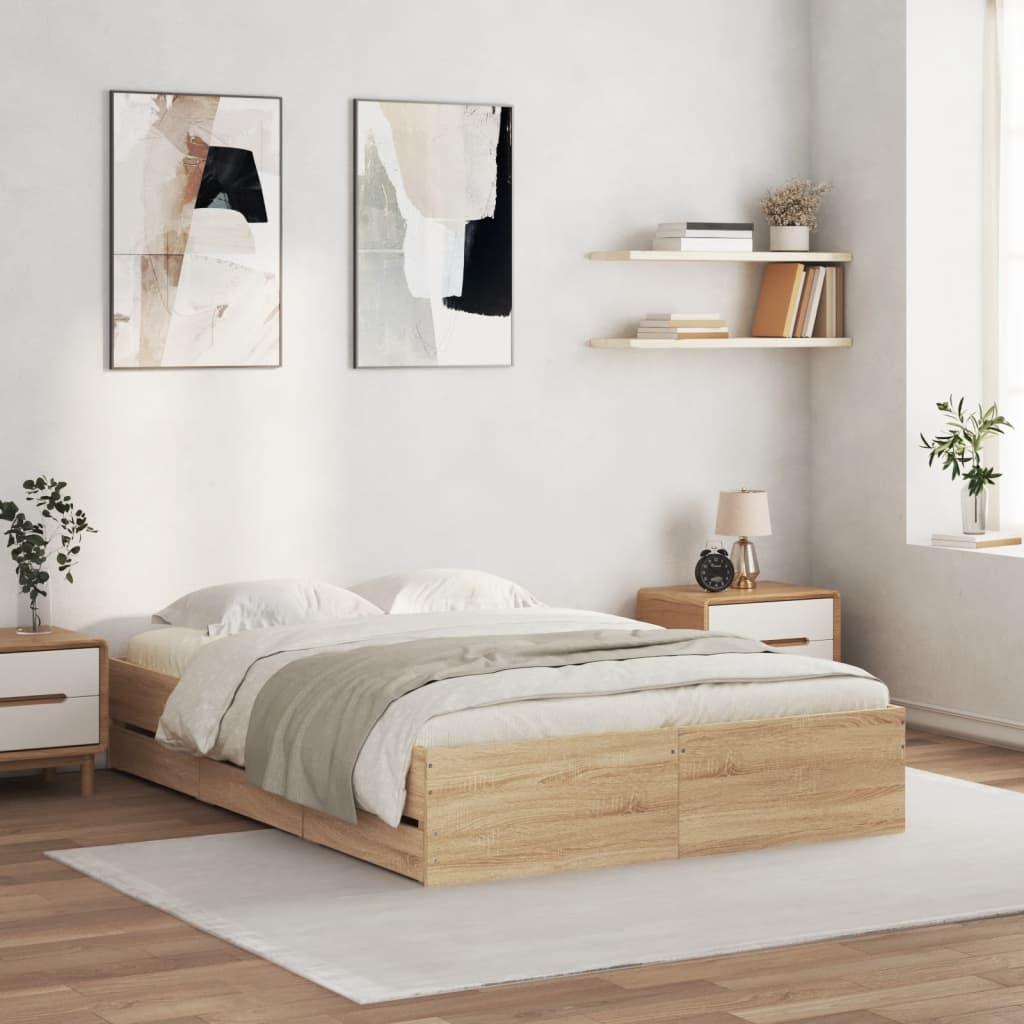 Bed Frame with Drawers without Mattress Sonoma Oak 135x190 cm