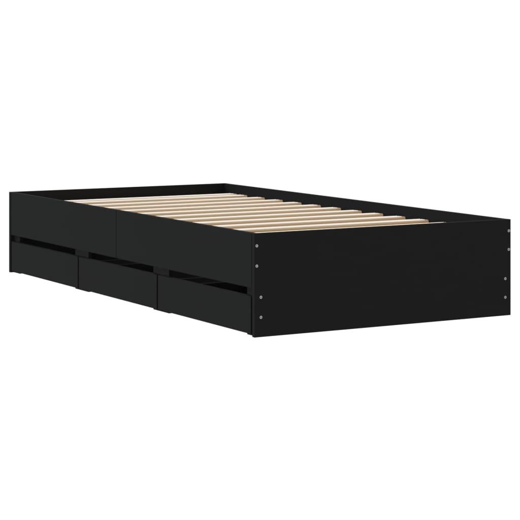 Bed Frame with Drawers without Mattress Black 90x190 cm