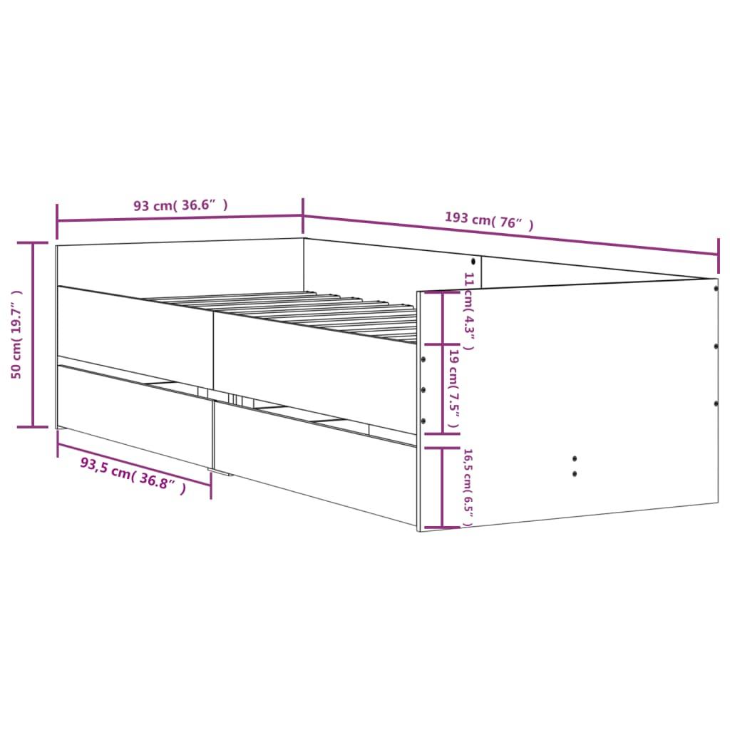 Bed Frame with Drawers White 90x190 cm