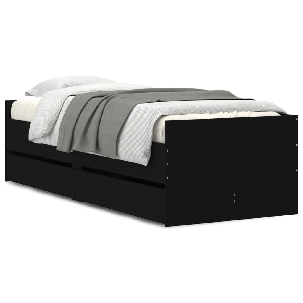 Bed Frame with Drawers without Mattress Black 90x190 cm