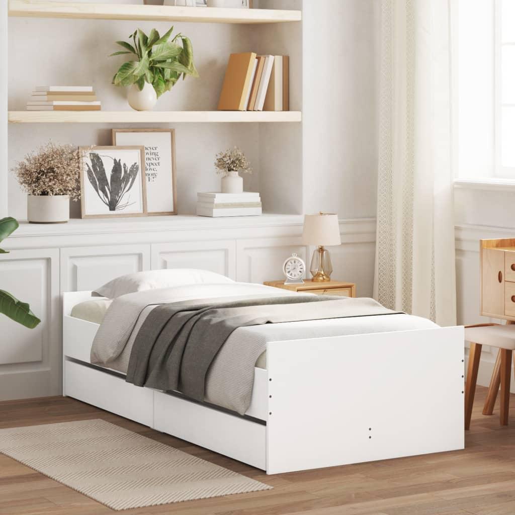 Bed Frame with Drawers without Mattress White 90x190 cm