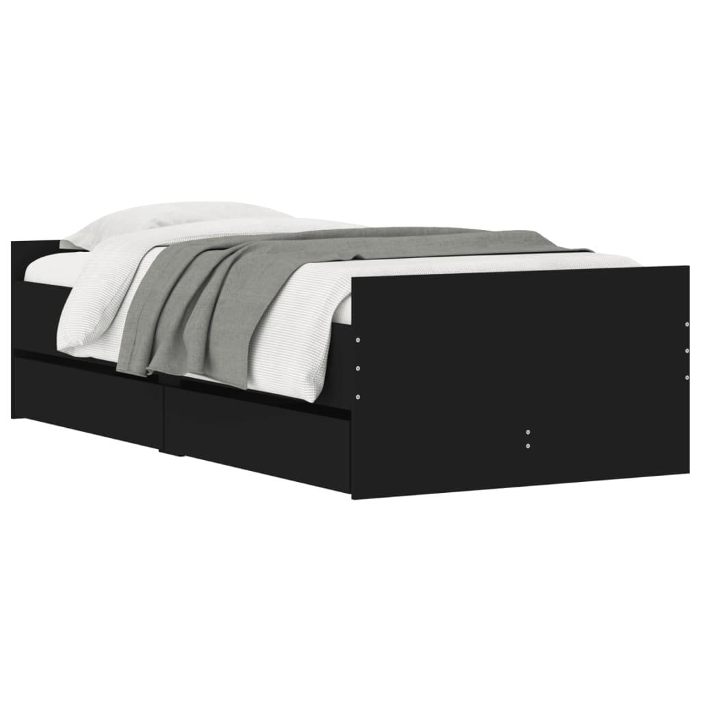 Bed Frame with Drawers without Mattress Black 90x190 cm