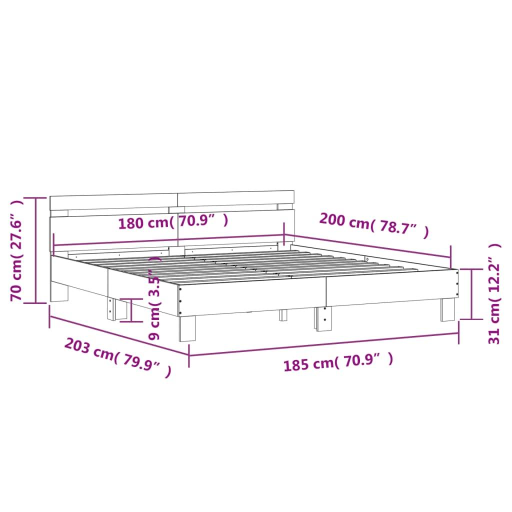 Bed Frame with Headboard Sonoma Oak 183x203 cm King Size Engineered Wood