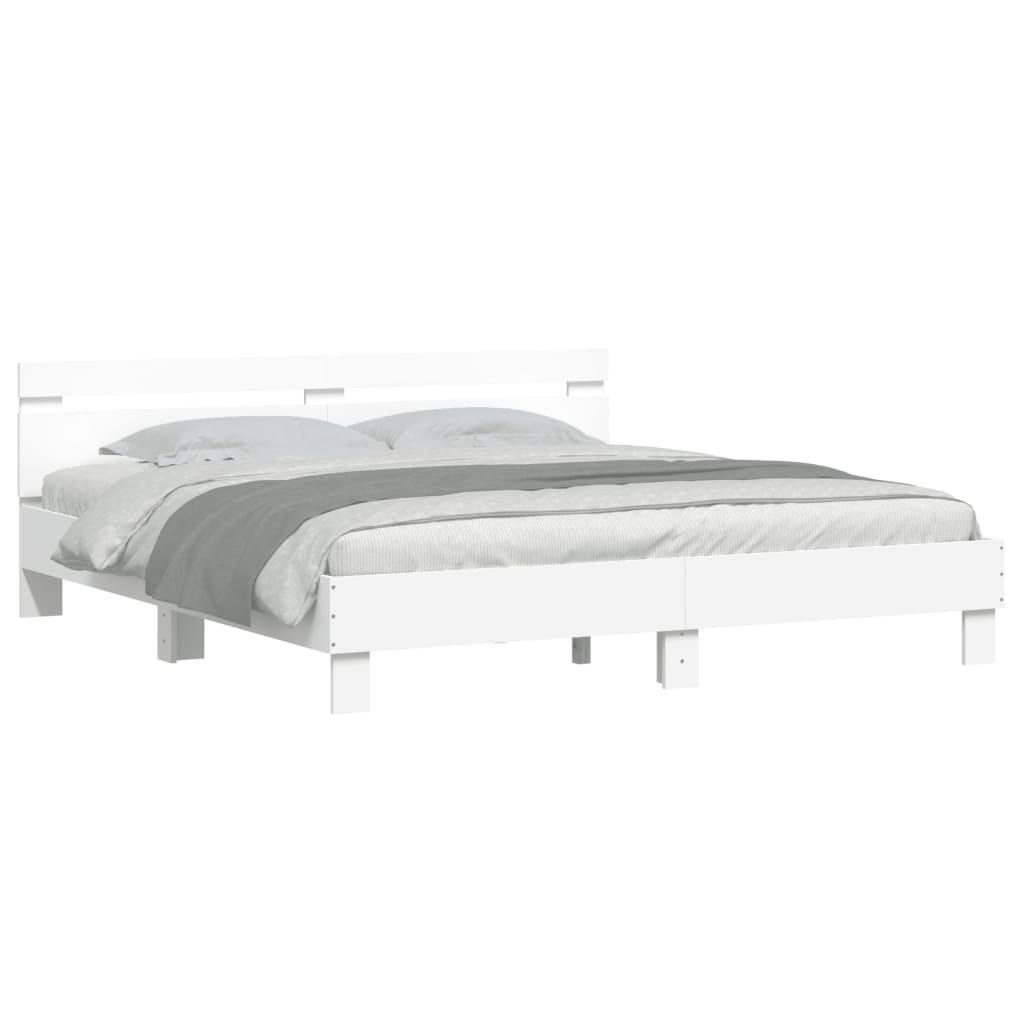 Bed Frame with LED without Mattress White 183x203 cm King