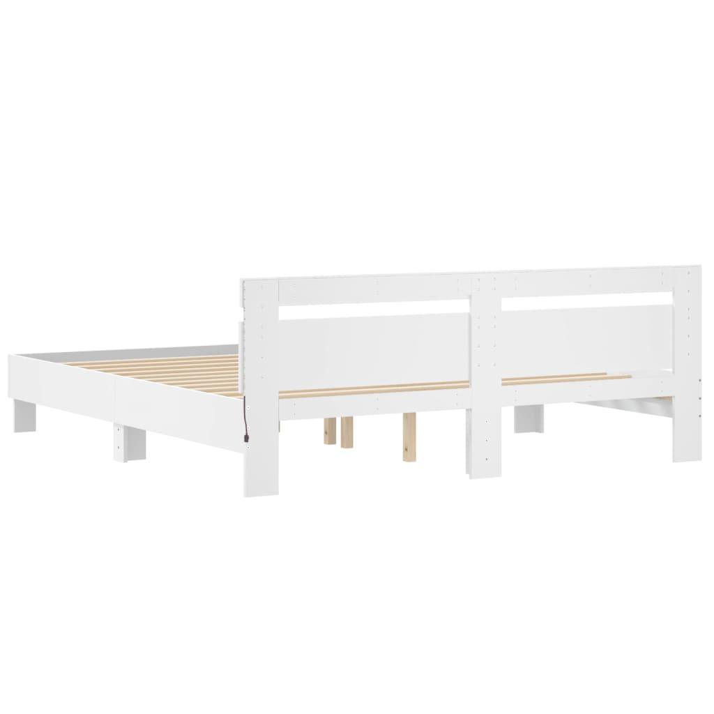 Bed Frame with LED without Mattress White 183x203 cm King