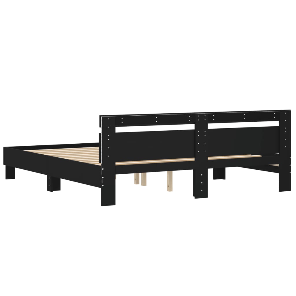 Bed Frame with LED without Mattress Black 183x203 cm King