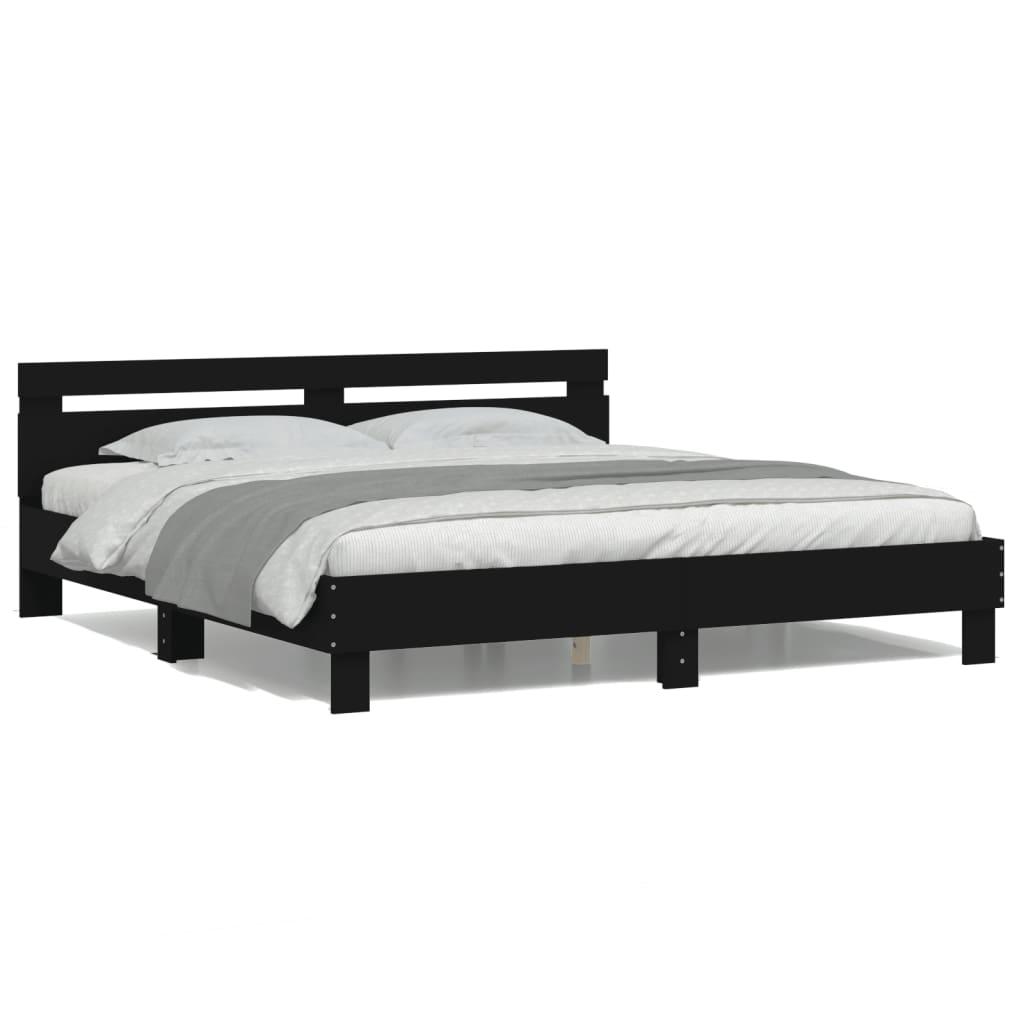 Bed Frame with LED without Mattress Black 183x203 cm King