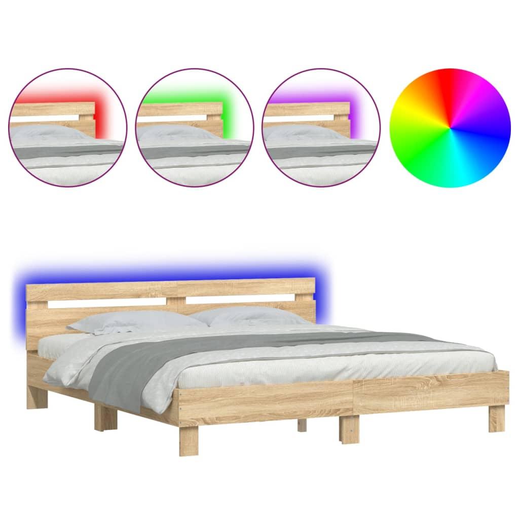 Bed Frame with LED without Mattress Sonoma Oak 183x203 cm King