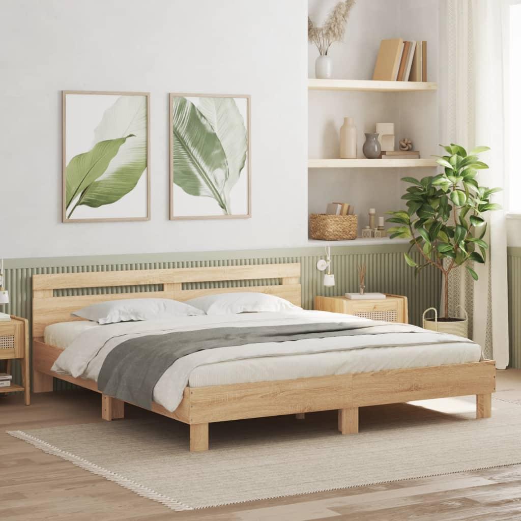 Bed Frame with LED without Mattress Sonoma Oak 183x203 cm King