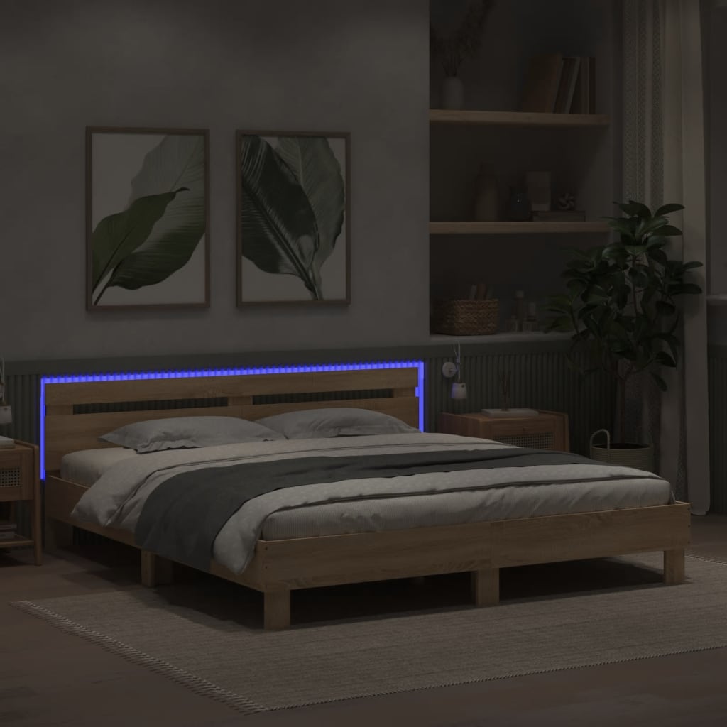 Bed Frame with LED without Mattress Sonoma Oak 183x203 cm King