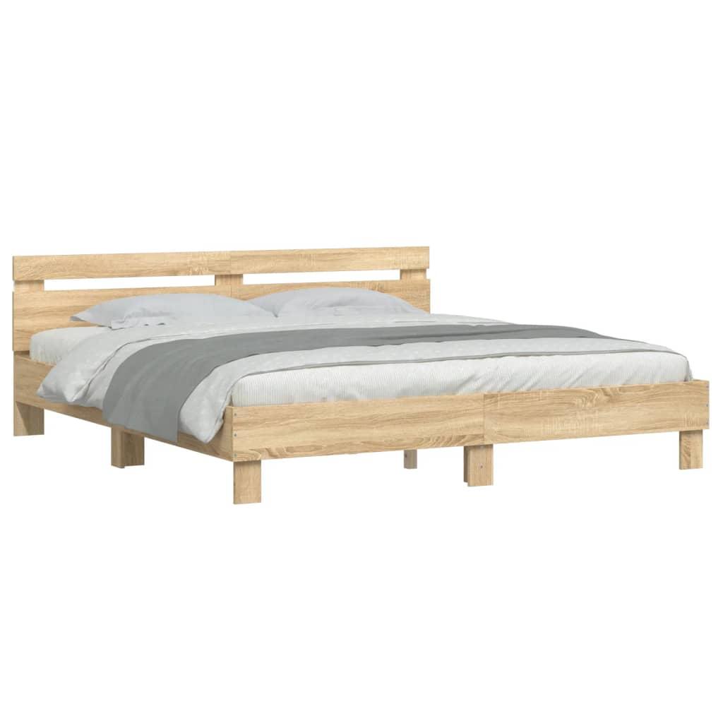 Bed Frame with LED without Mattress Sonoma Oak 183x203 cm King