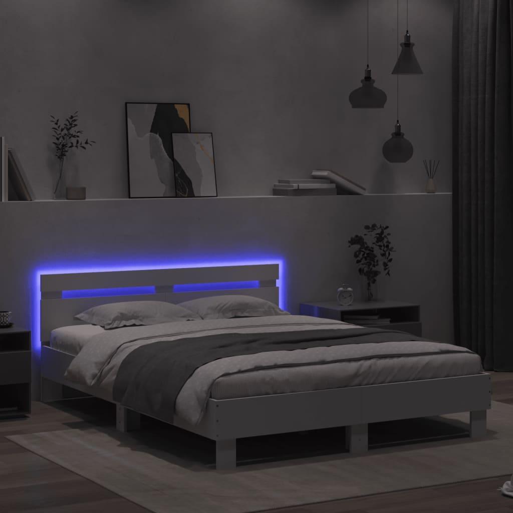 Bed Frame with LED without Mattress White 150x200 cm