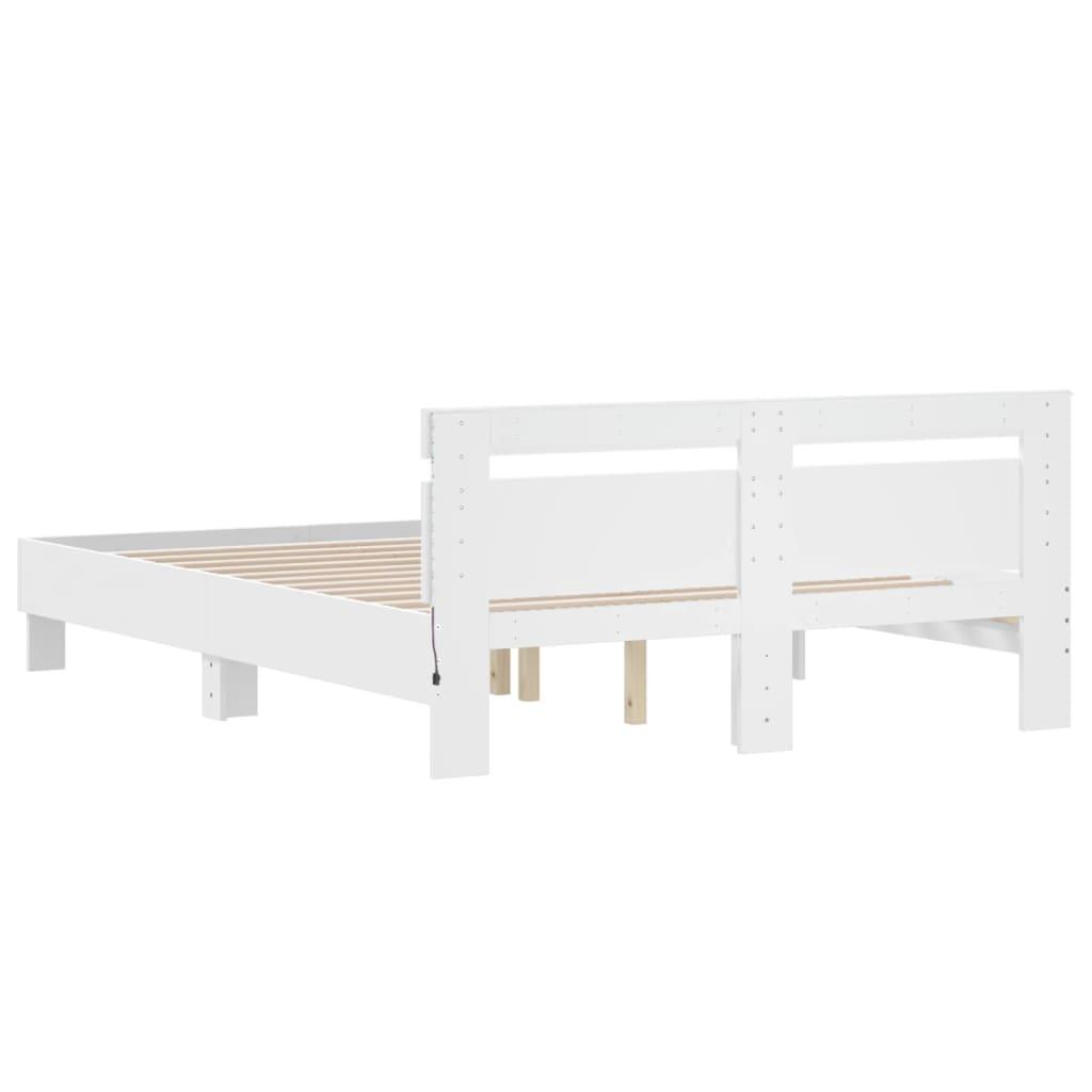 Bed Frame with LED without Mattress White 150x200 cm