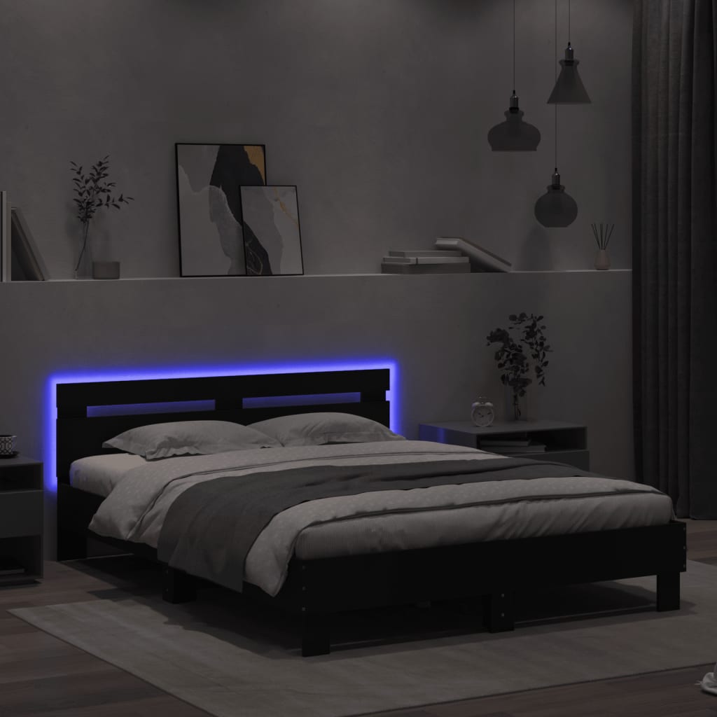 Bed Frame with LED without Mattress Black 150x200 cm