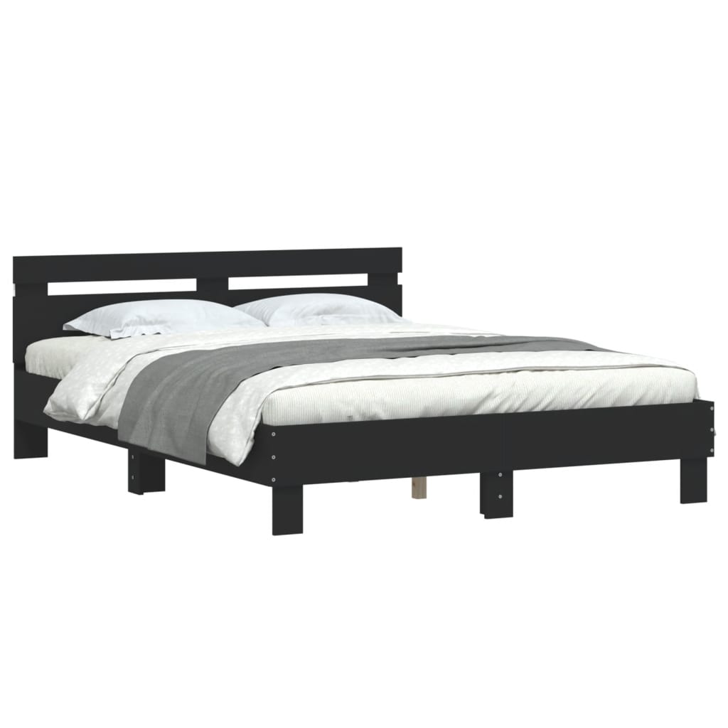 Bed Frame with LED without Mattress Black 150x200 cm