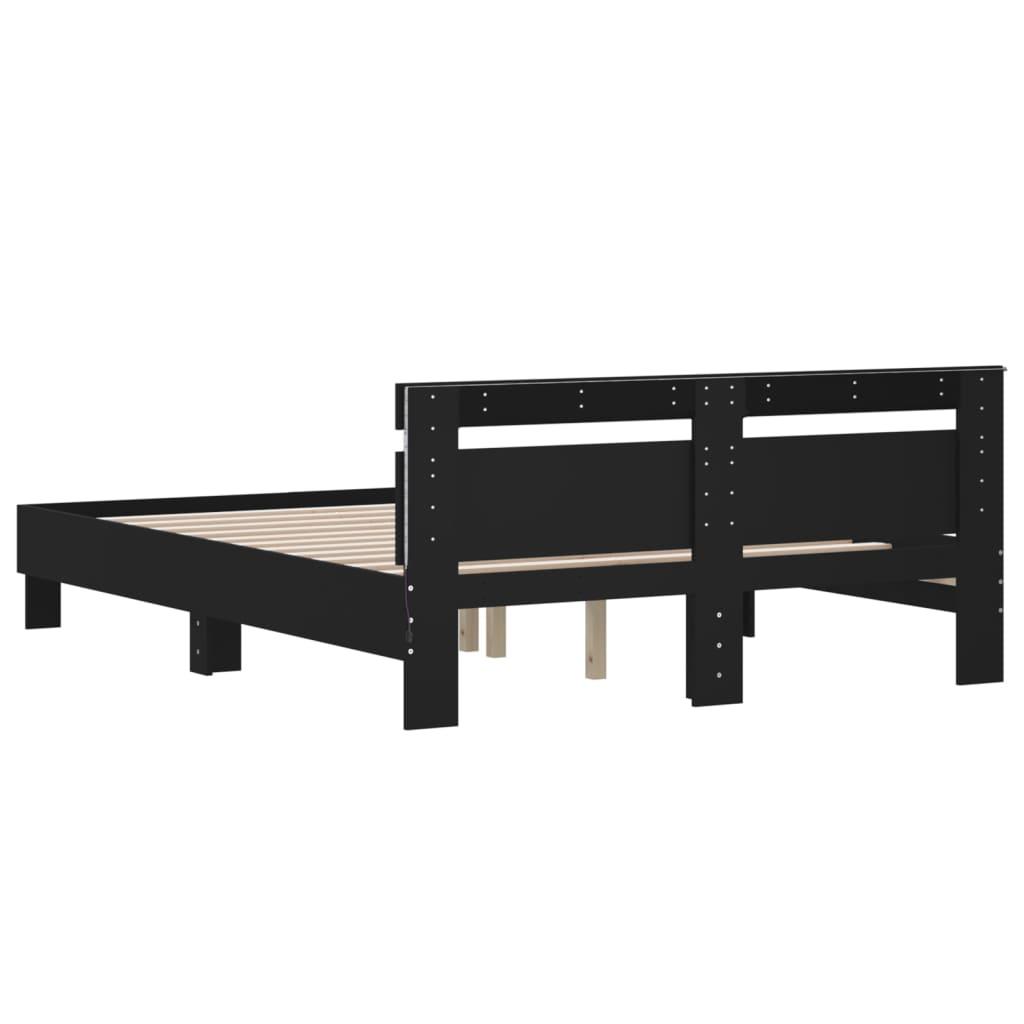 Bed Frame with LED without Mattress Black 150x200 cm