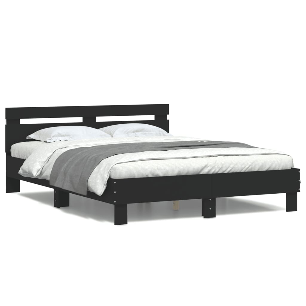 Bed Frame with LED without Mattress Black 150x200 cm