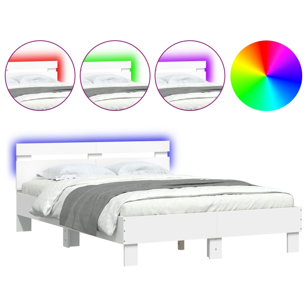 Bed Frame with LED without Mattress White 135x190 cm