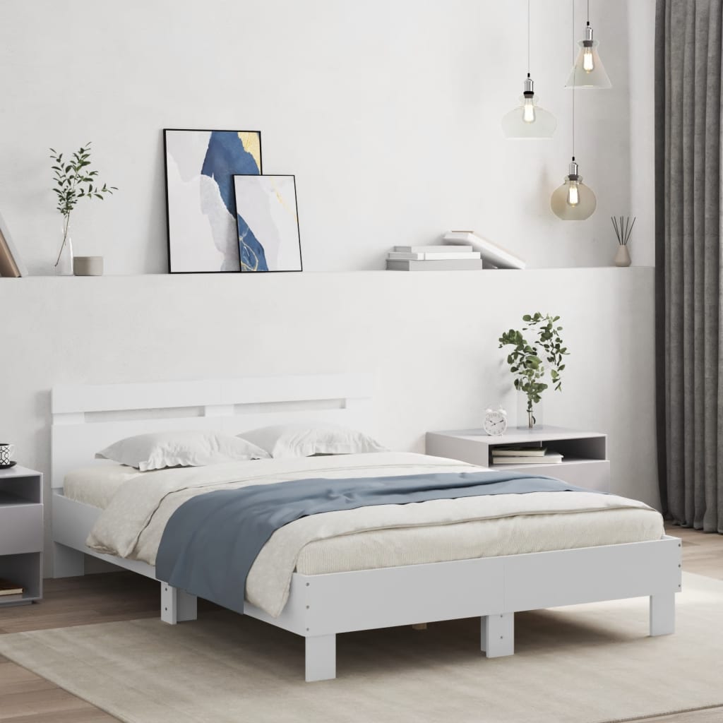 Bed Frame with LED without Mattress White 135x190 cm