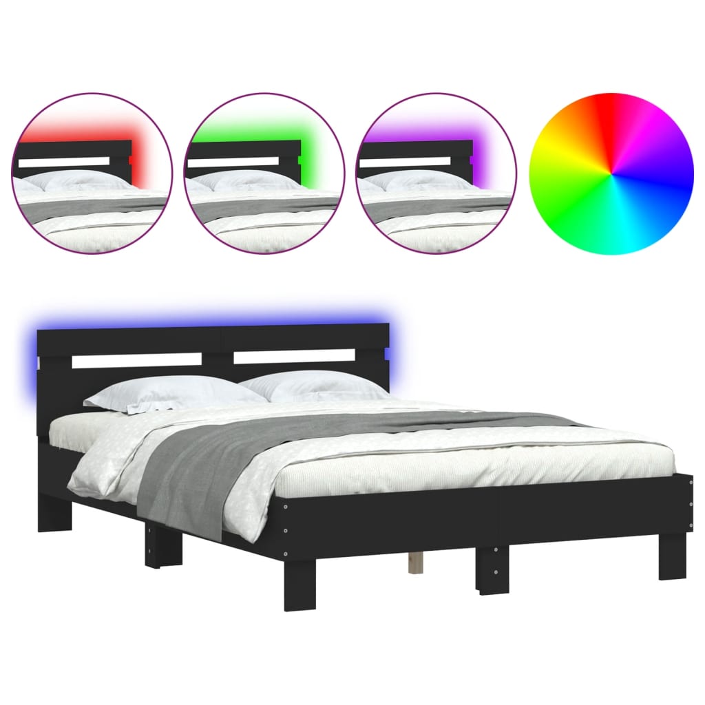 Bed Frame with LED without Mattress Black 135x190 cm