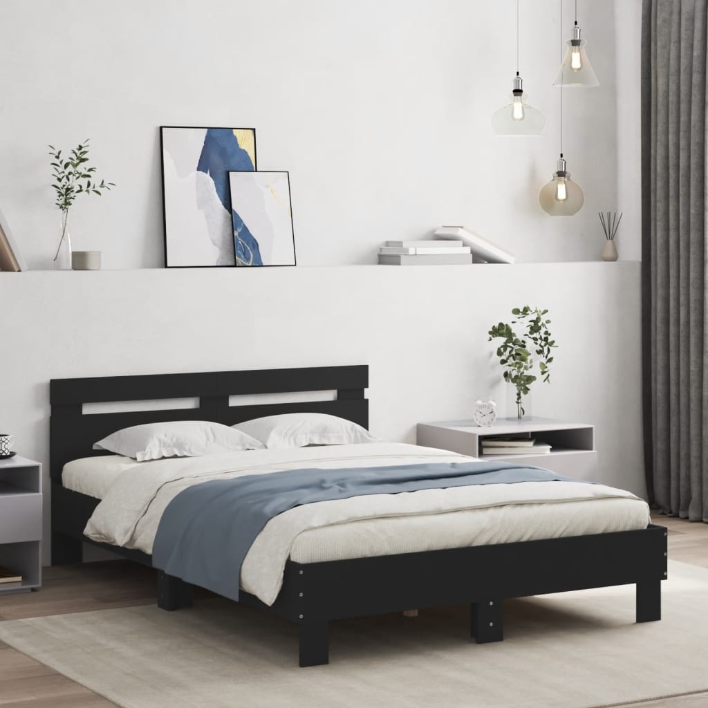 Bed Frame with LED without Mattress Black 135x190 cm