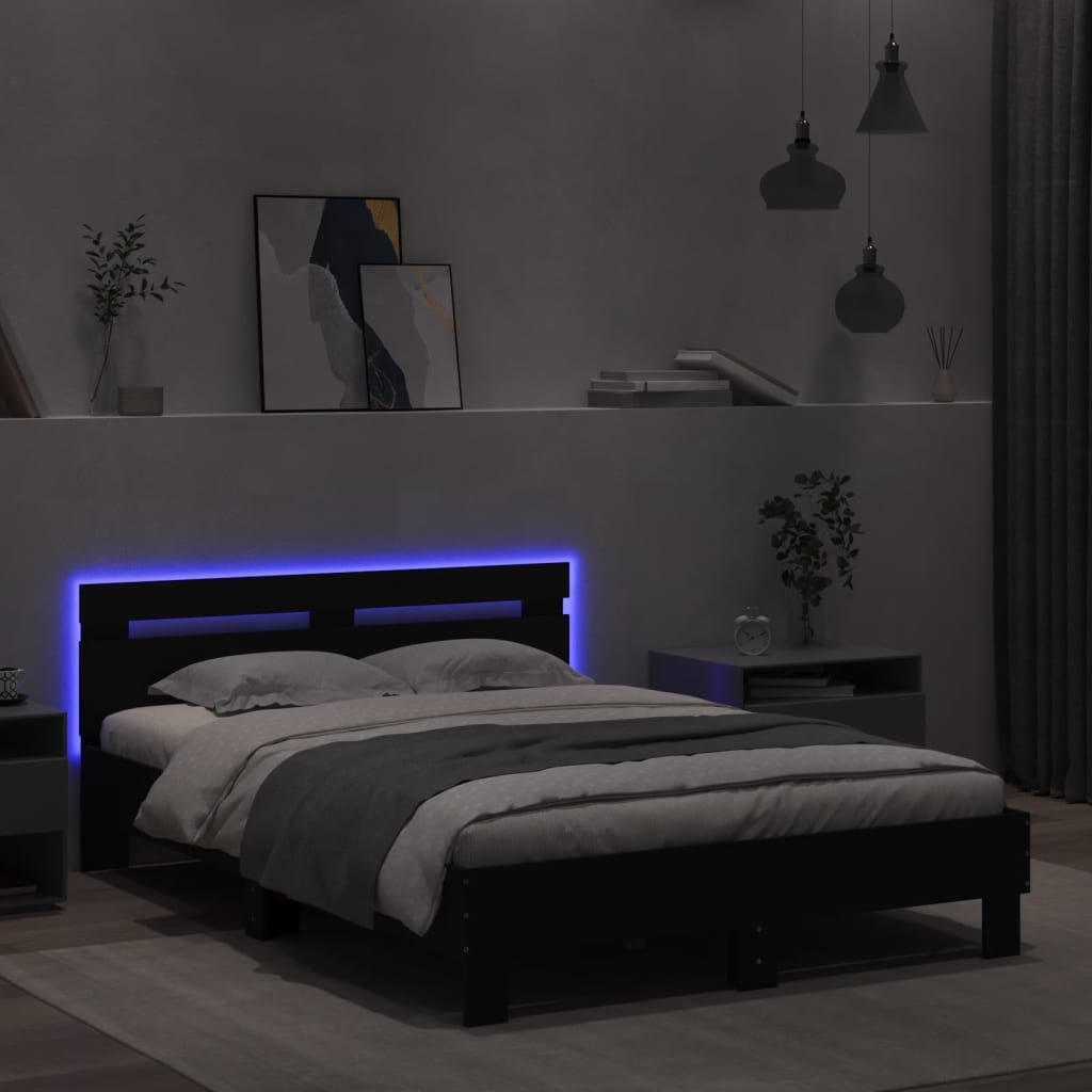 Bed Frame with LED without Mattress Black 135x190 cm