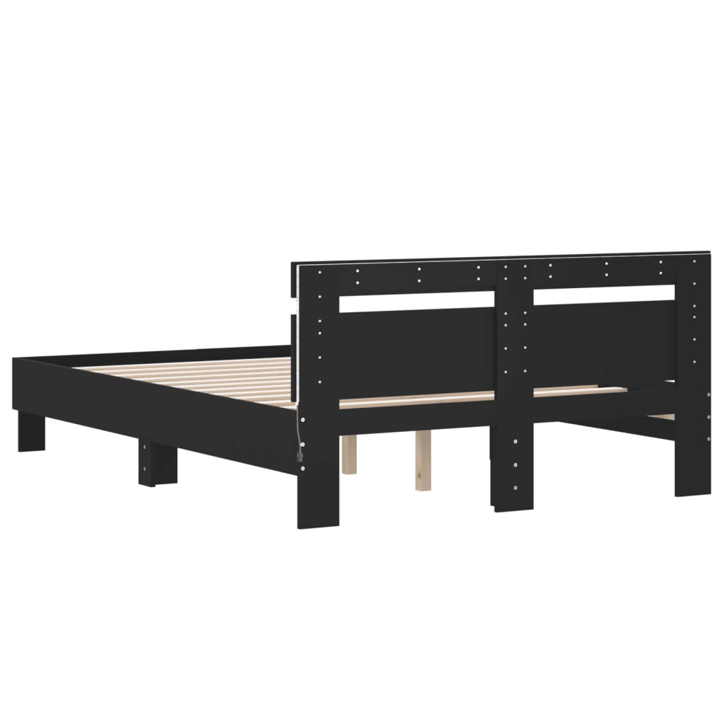 Bed Frame with LED without Mattress Black 135x190 cm