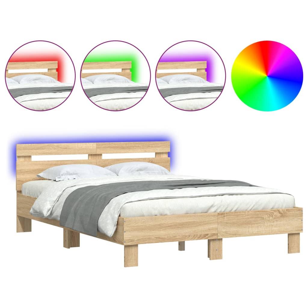 Bed Frame with LED without Mattress Sonoma Oak 135x190 cm