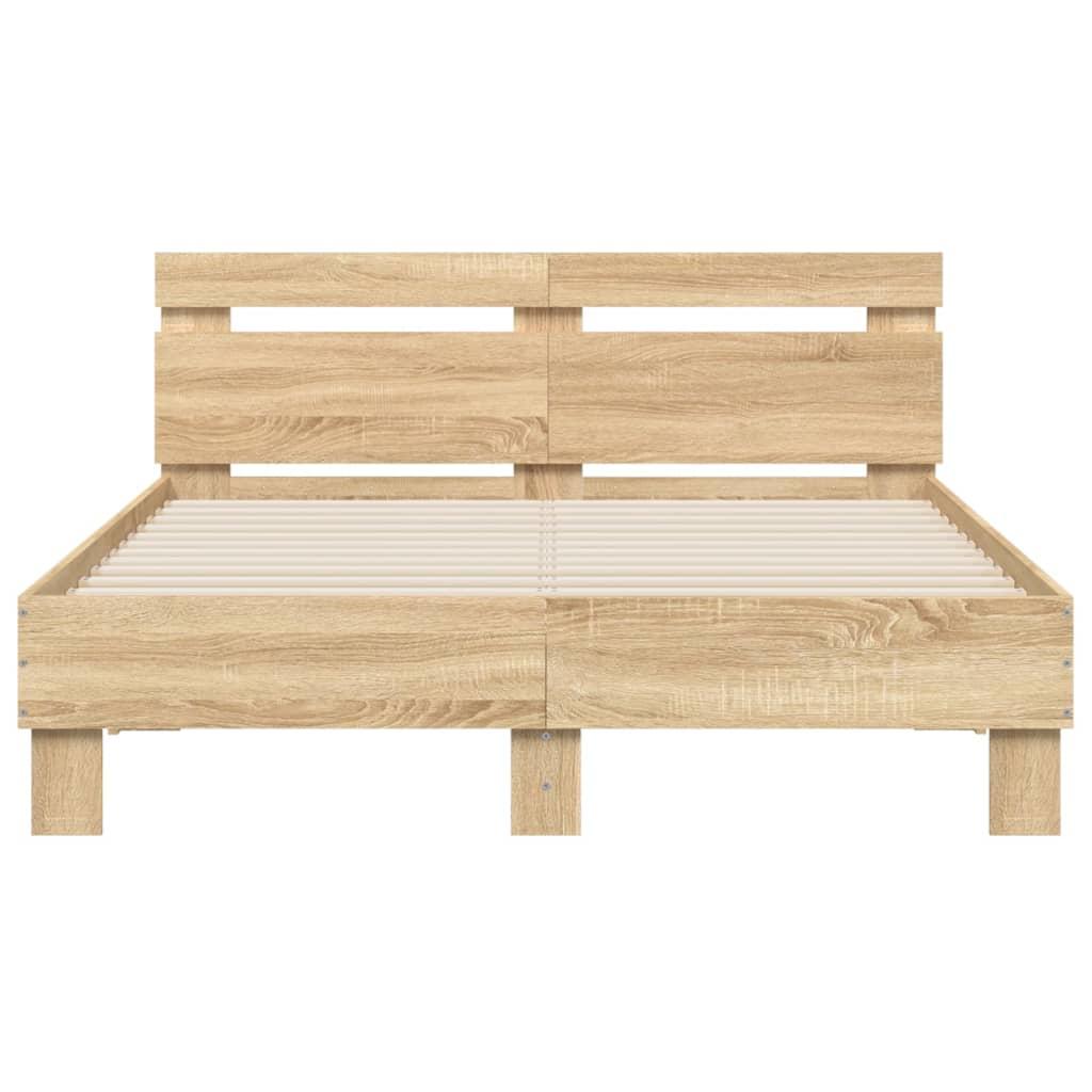 Bed Frame with LED without Mattress Sonoma Oak 135x190 cm